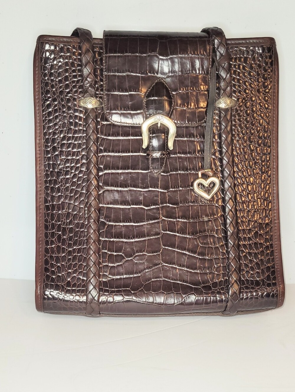 Vintage Brighton Croc Embossed Leather Shoulder Bag